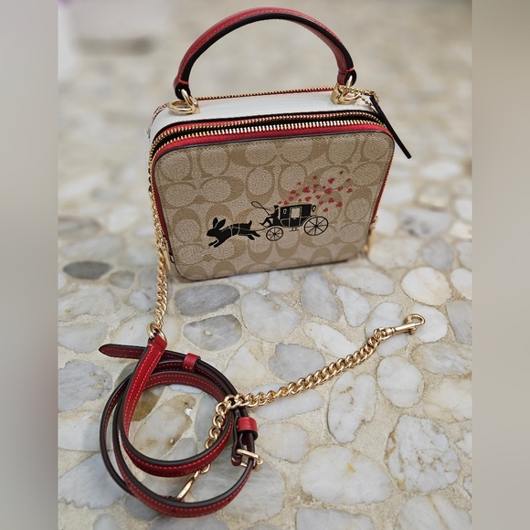 Coach Handbags - Coach Lunar New Year Box Crossbody Signature Canvas Rabbit Carriage 2WAY Beige